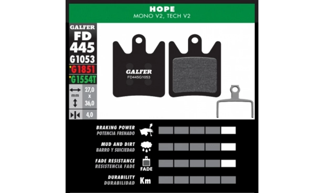 Plaquettes Galfer - Pour Hope Mono V2, Tech V2 3 Plaquettes Galfer - Pour Hope Mono V2, Tech V2